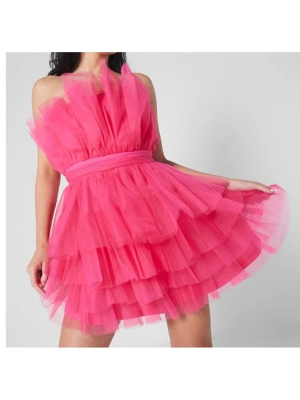 Missguided Pink Bandeau Ruffle Dress Tulle Size US 8 - Picture 3 of 15